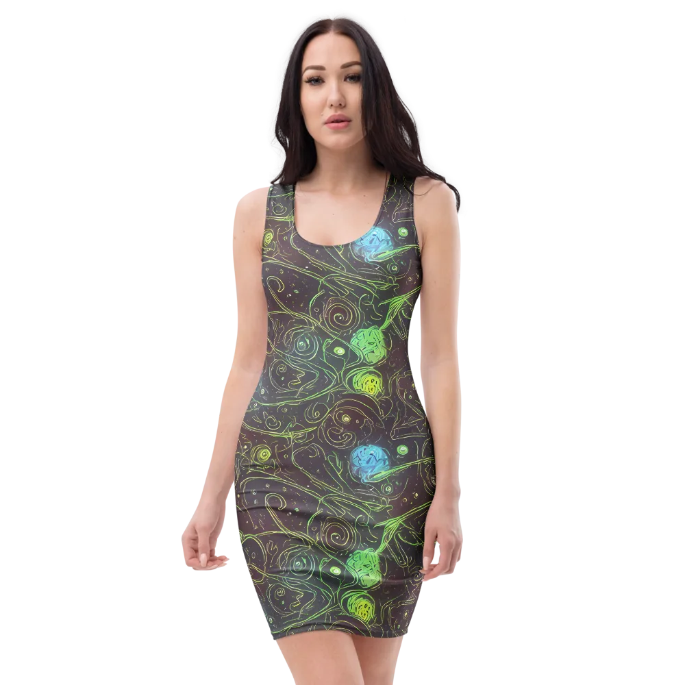 Starfield Scrolls on Bodycon Dress — Front