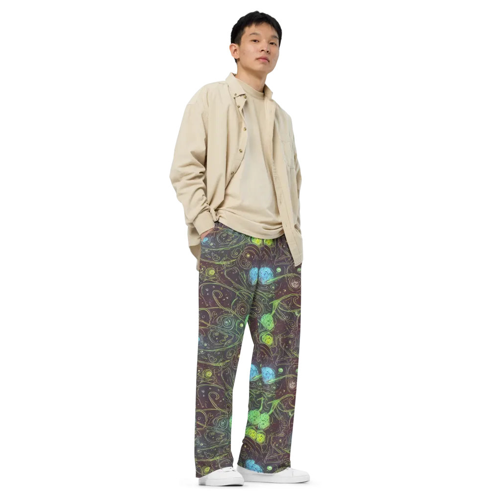 Starfield Scrolls on Wide-Leg Pants — Right Front