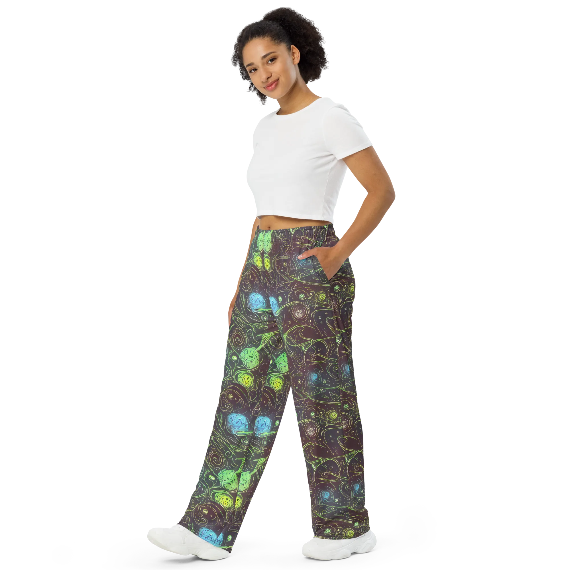 Starfield Scrolls on Wide-Leg Pants — Left Front