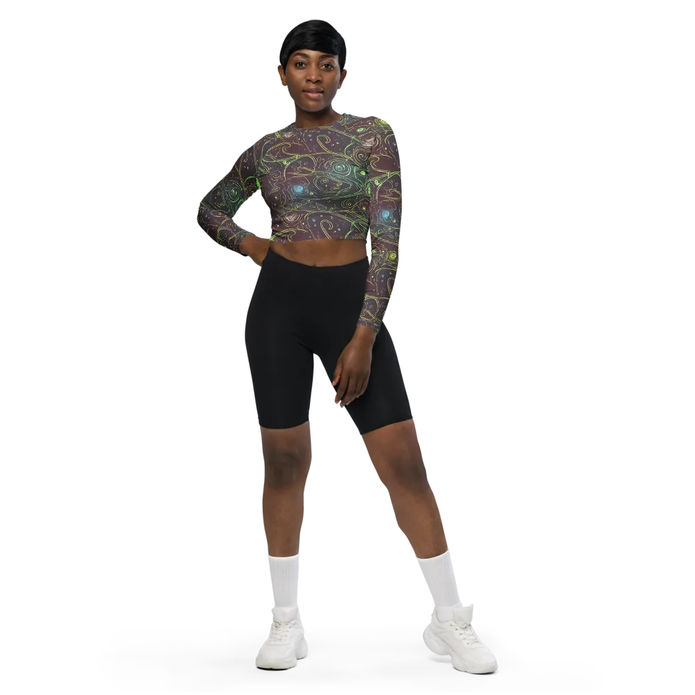 Starfield Scrolls on Long Sleeve Crop Top — Front