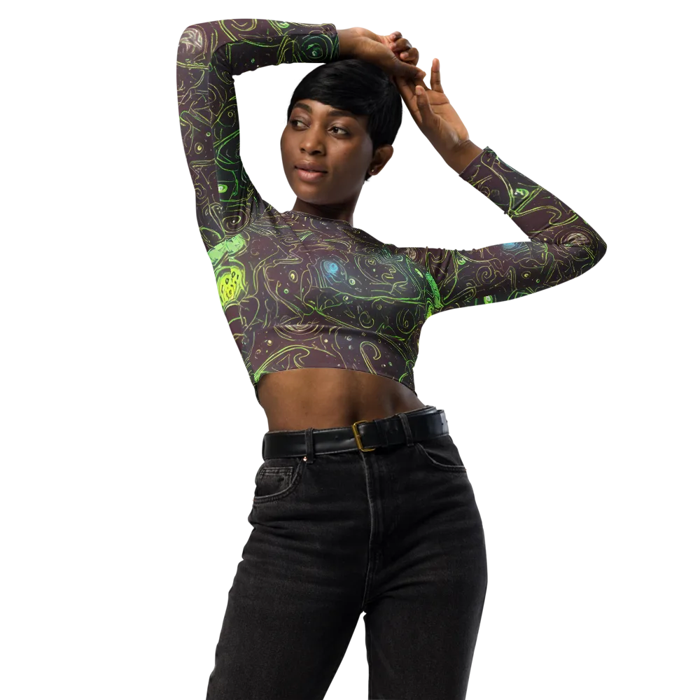 Starfield Scrolls on Long Sleeve Crop Top — Front