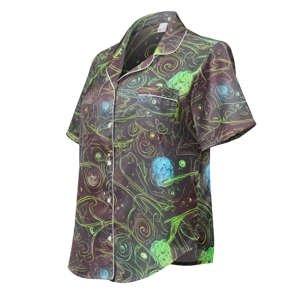 Starfield Scrolls on Women's Short Sleeve Pajama Top — Left Front