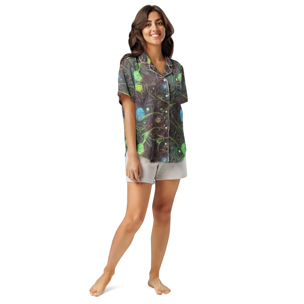 Starfield Scrolls on Women's Short Sleeve Pajama Top — Front