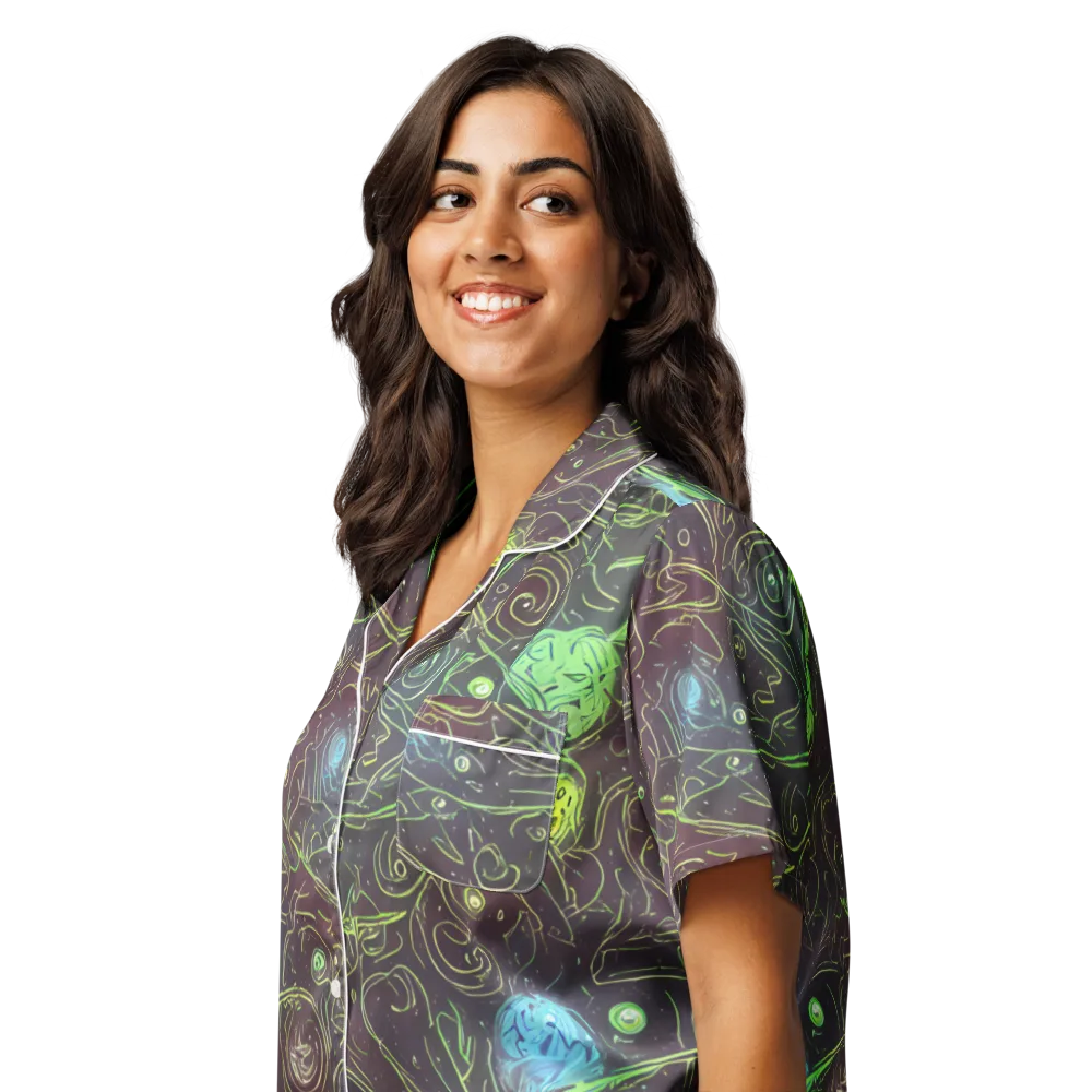 Starfield Scrolls on Women's Short Sleeve Pajama Top — Left Front