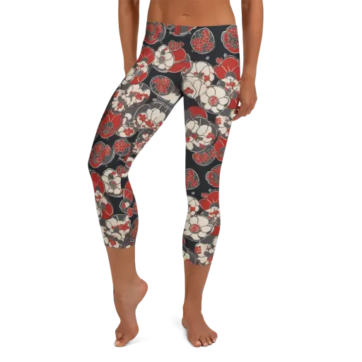 Crimson Camellia on a Capri Leggings