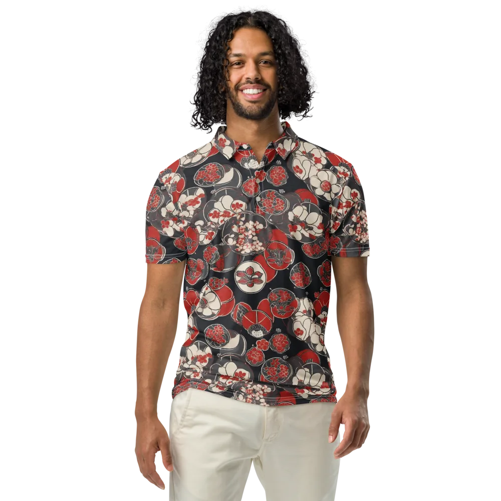 Crimson Camellia on Men's Slim Fit Polo Shirt — Front