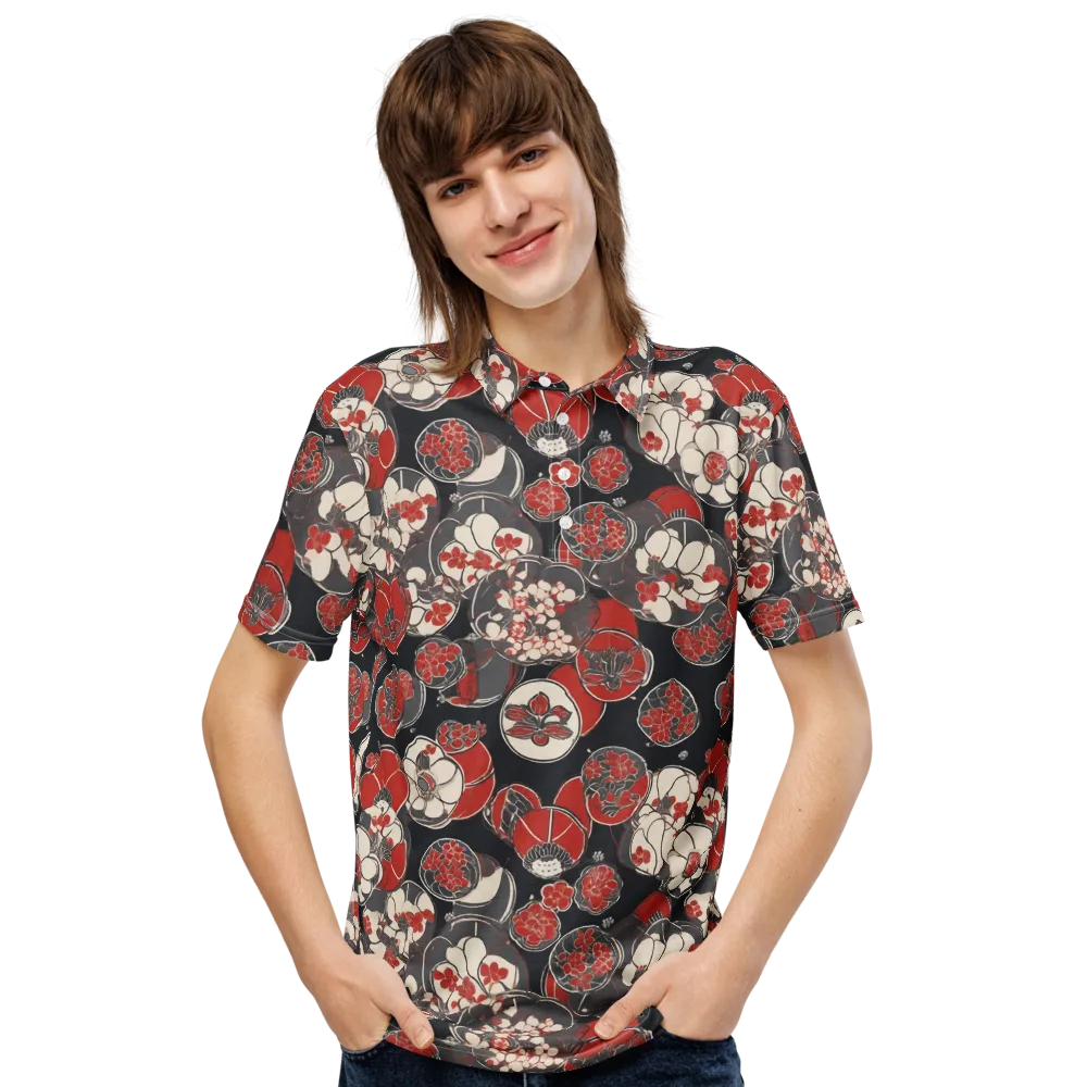 Crimson Camellia on Men's Slim Fit Polo Shirt — Front