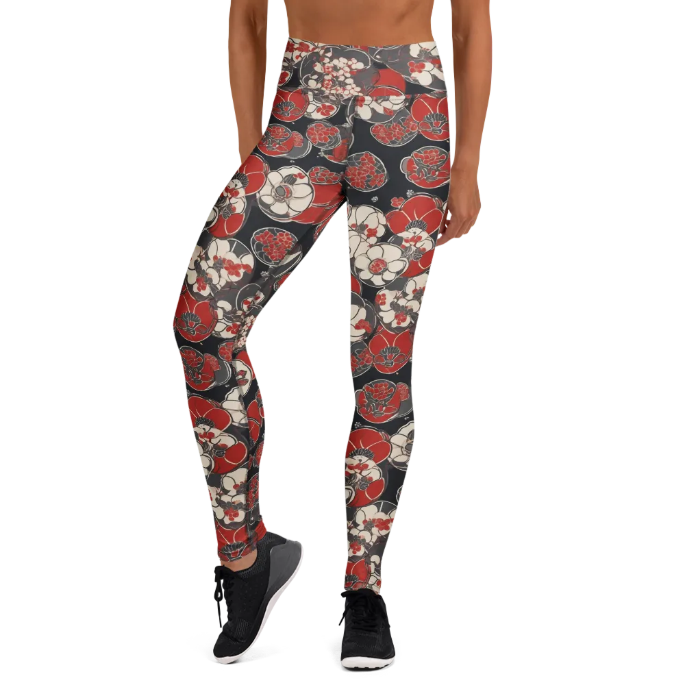 Crimson Camellia on Yoga Leggings — Front