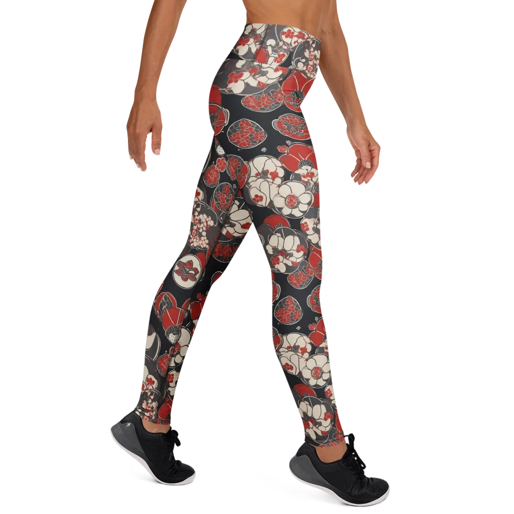 Crimson Camellia on Yoga Leggings — Right