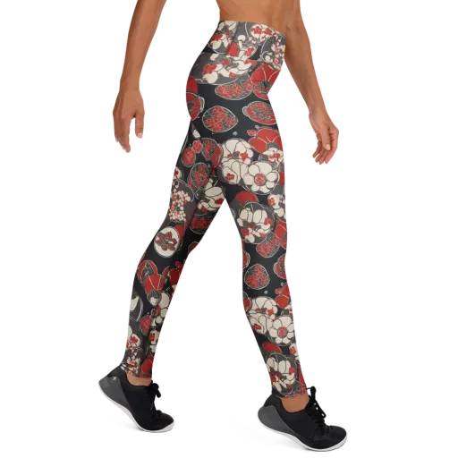 Crimson Camellia on a Yoga Leggings