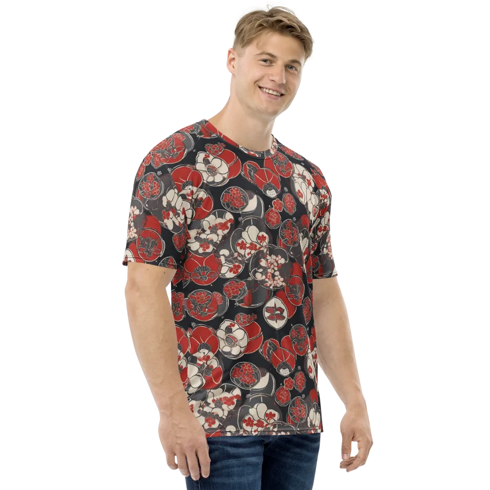 Crimson Camellia on Men's Crew Neck T-Shirt — Right