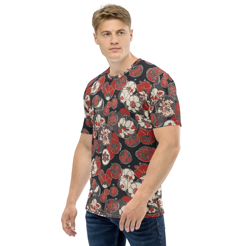 Crimson Camellia on Men's Crew Neck T-Shirt — Left