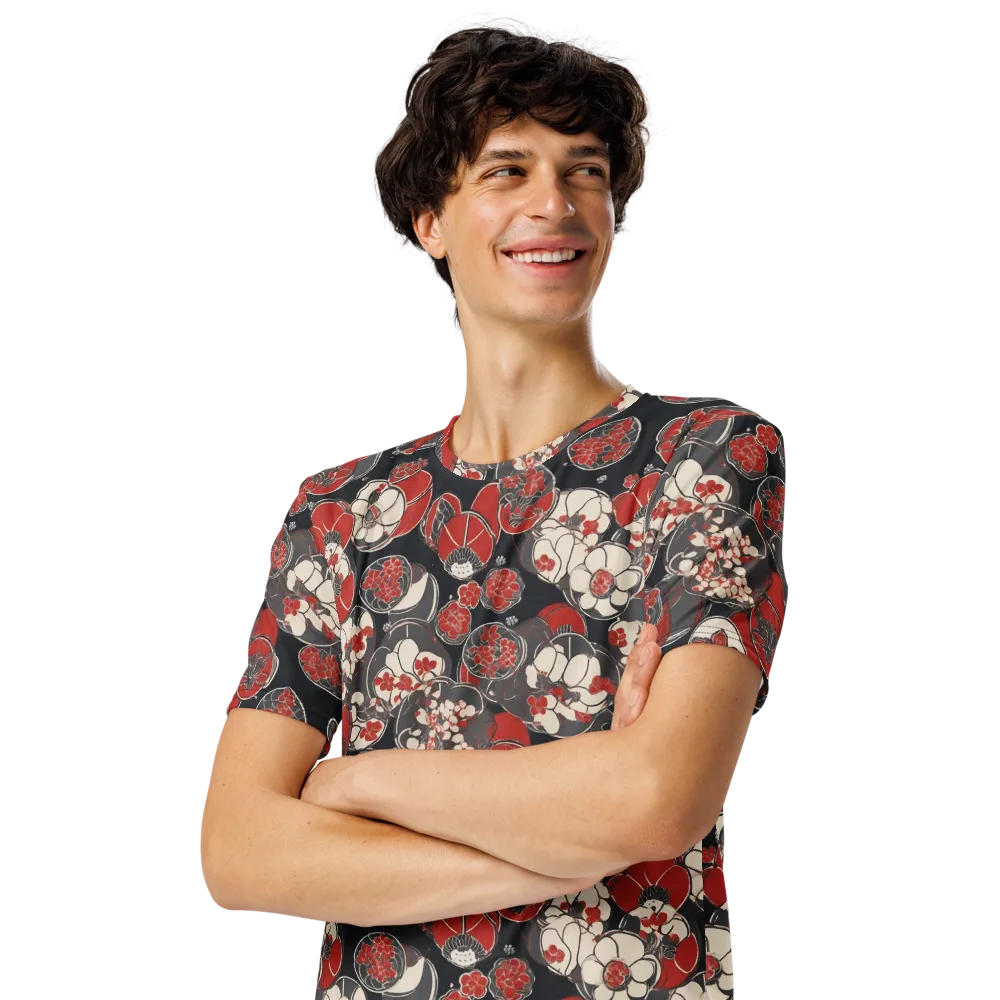 Crimson Camellia on Men's Crew Neck T-Shirt — Left Front