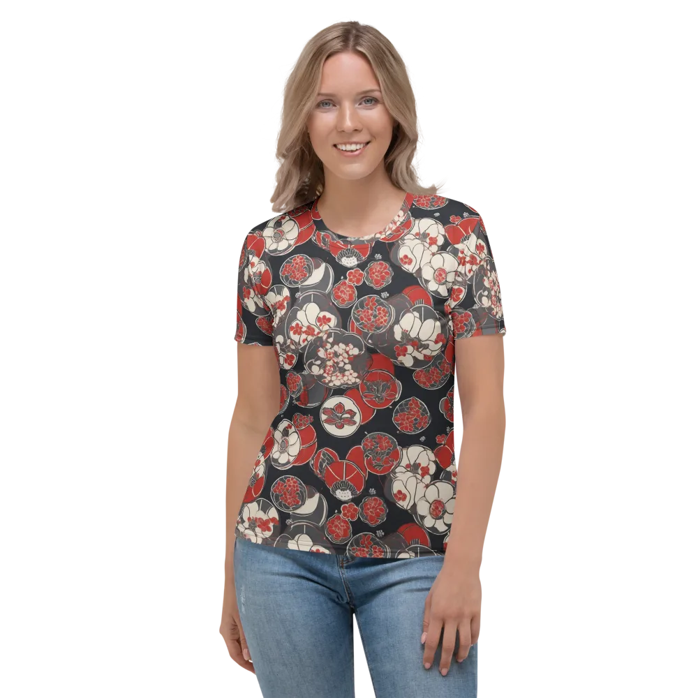 Crimson Camellia on Women's Crew Neck T-Shirt — Front