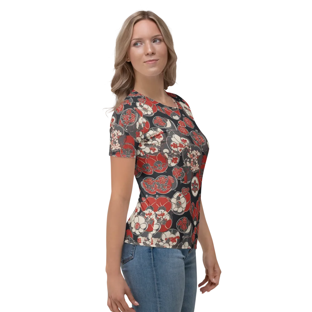 Crimson Camellia on Women's Crew Neck T-Shirt — Right