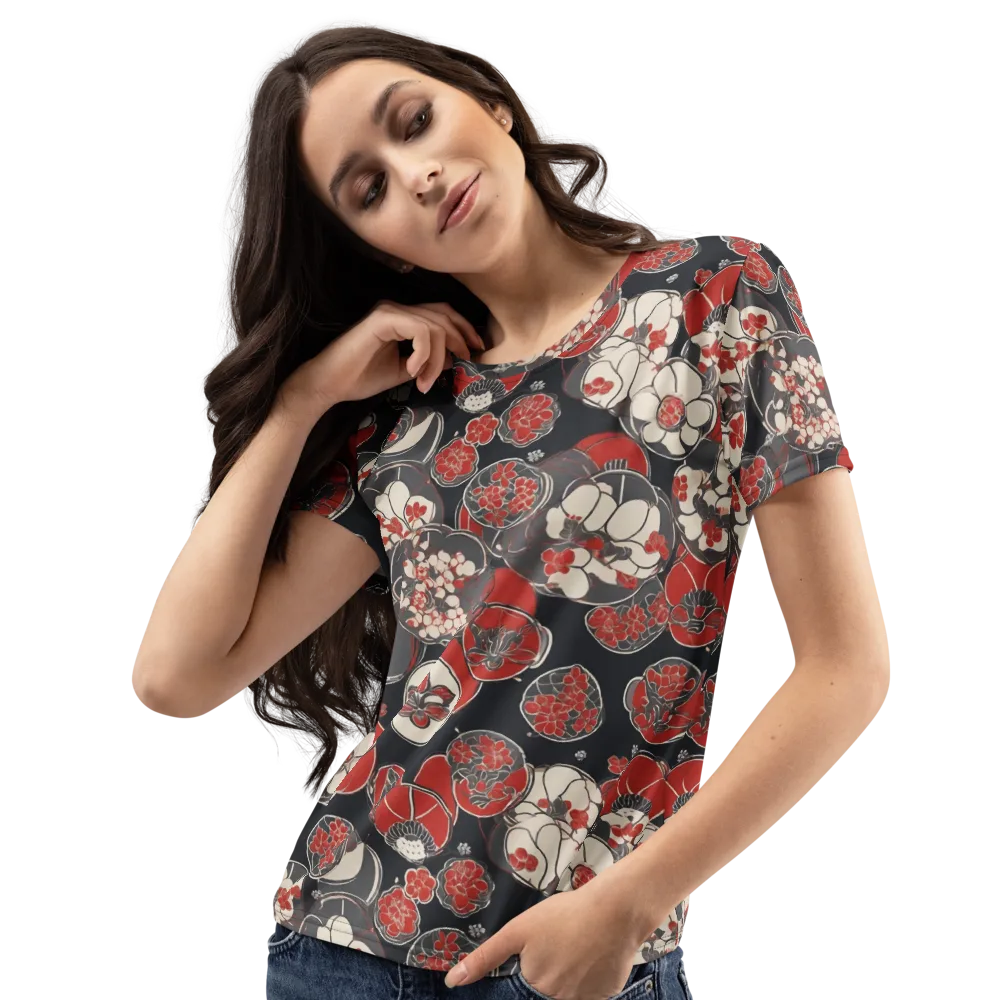Crimson Camellia on Women's Crew Neck T-Shirt — Left Front