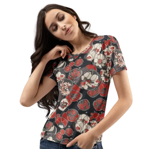 Crimson Camellia on a Women's Crew Neck T-Shirt