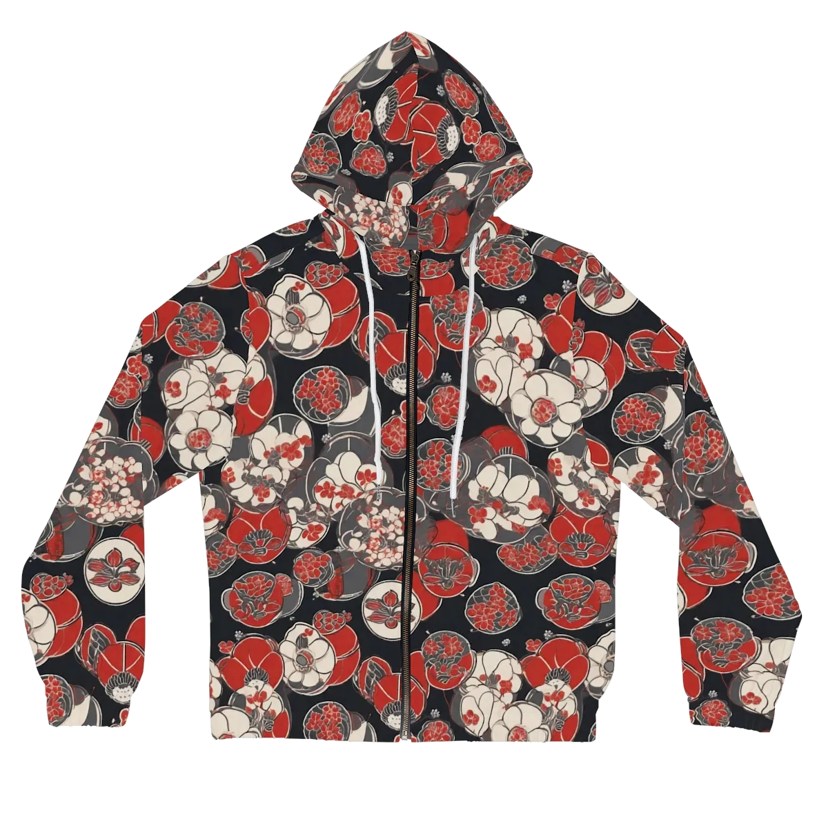 Crimson Camellia on Women's Full-Zip Hoodie — Front