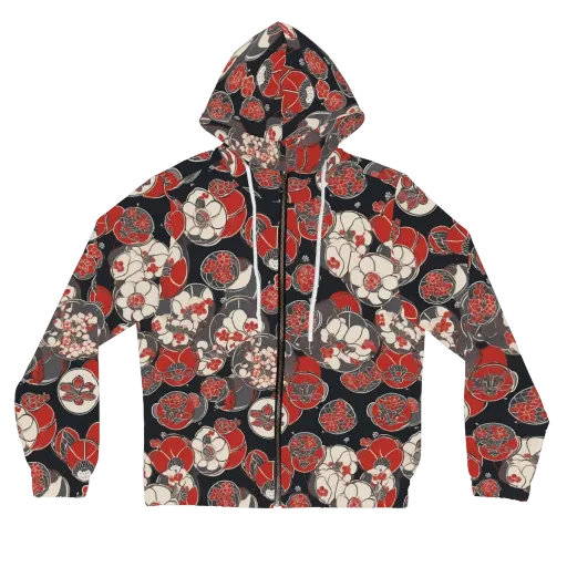 Crimson Camellia on a Women's Full-Zip Hoodie