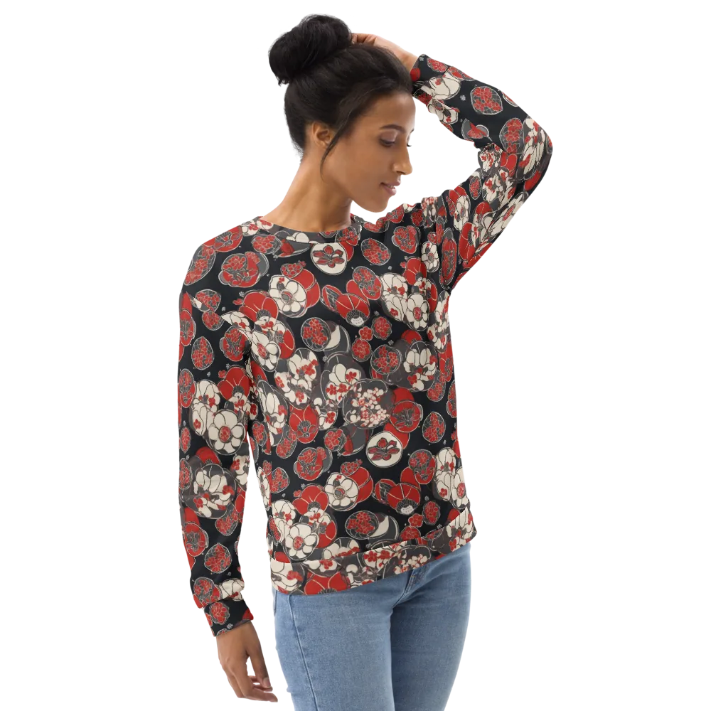 Crimson Camellia on Sweatshirt — Right Front