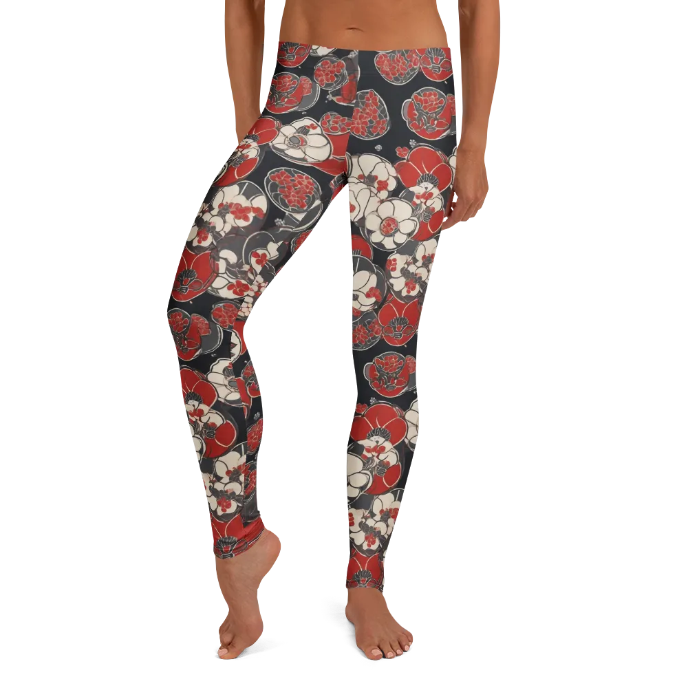 Crimson Camellia on Leggings — Front