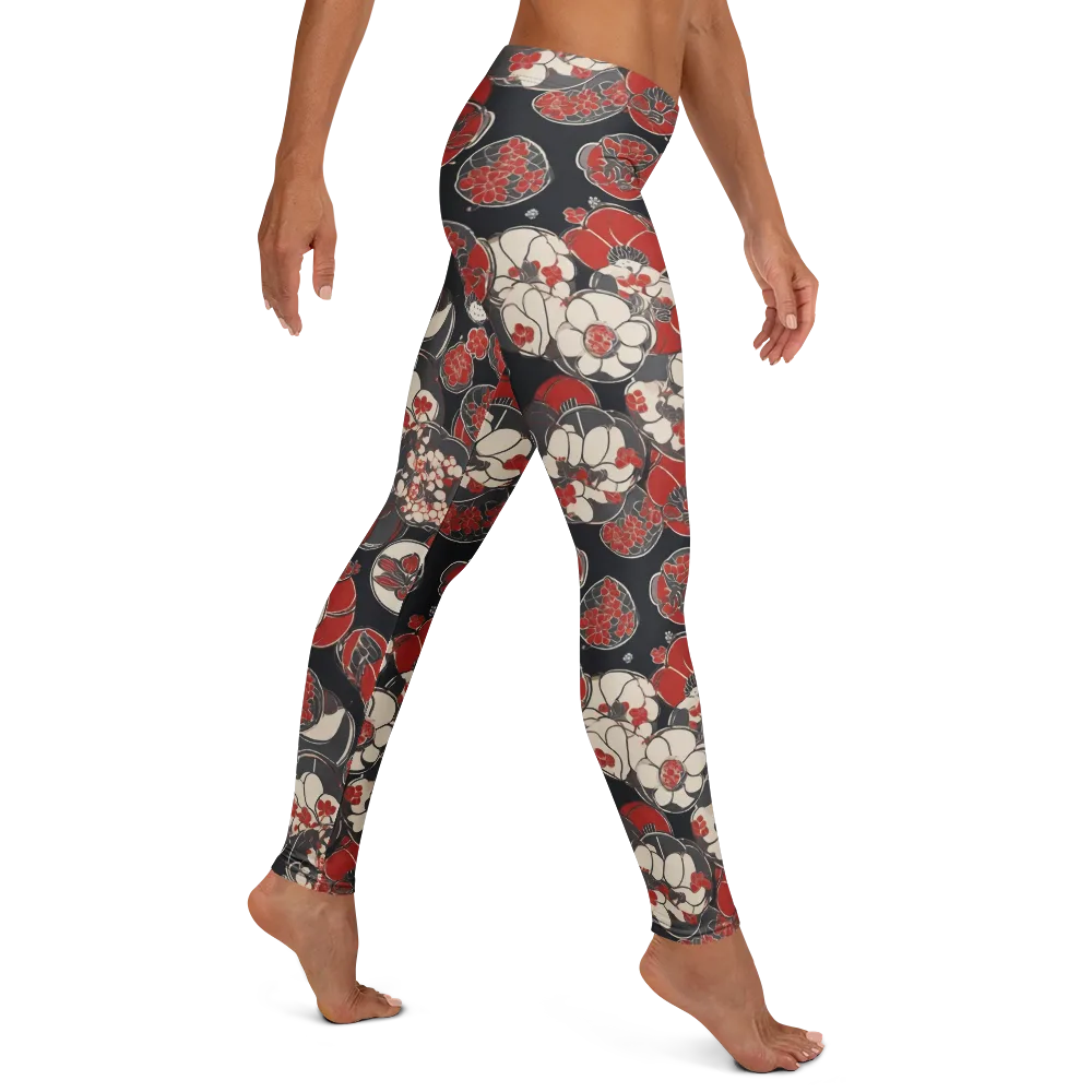 Crimson Camellia on Leggings — Right