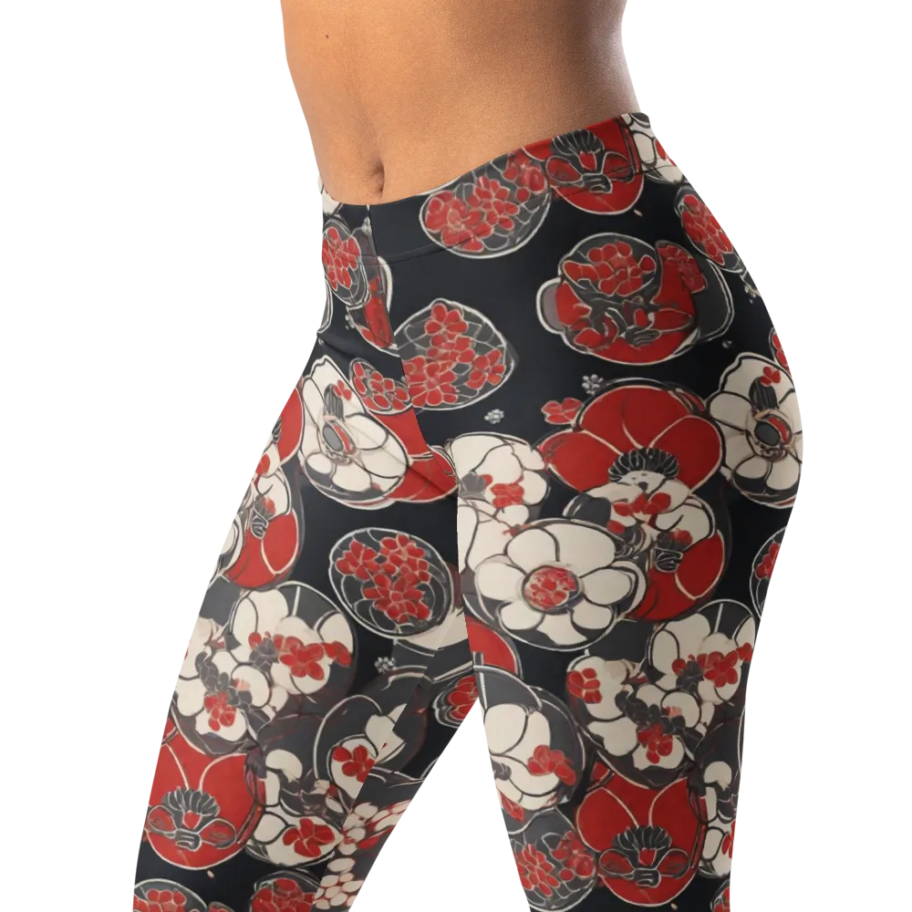 Crimson Camellia on Leggings — Left Front