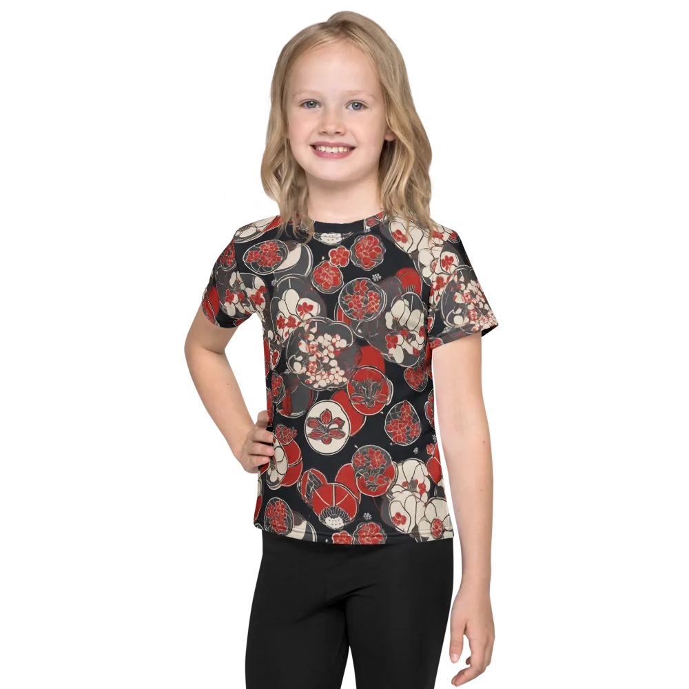 Crimson Camellia on Kids Crew Neck T-Shirt — Front