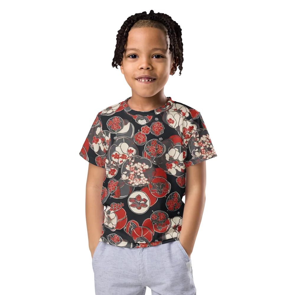 Crimson Camellia on Kids Crew Neck T-Shirt — Front