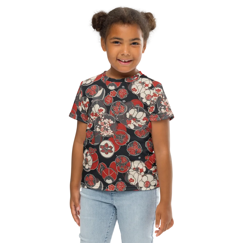 Crimson Camellia on Kids Crew Neck T-Shirt — Front