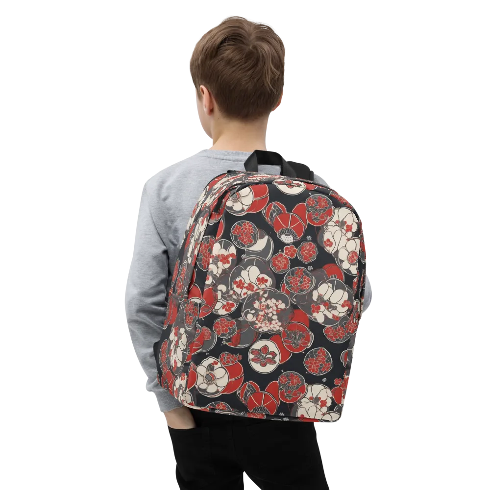 Crimson Camellia on Minimalist Backpack — Zoomed-in