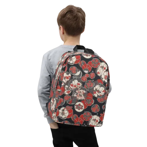 Crimson Camellia on a Minimalist Backpack