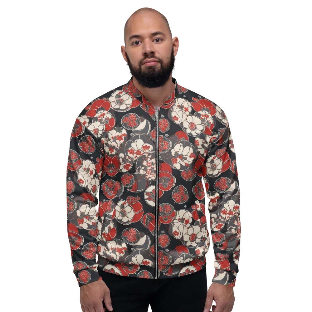 Crimson Camellia on Bomber Jacket — Front