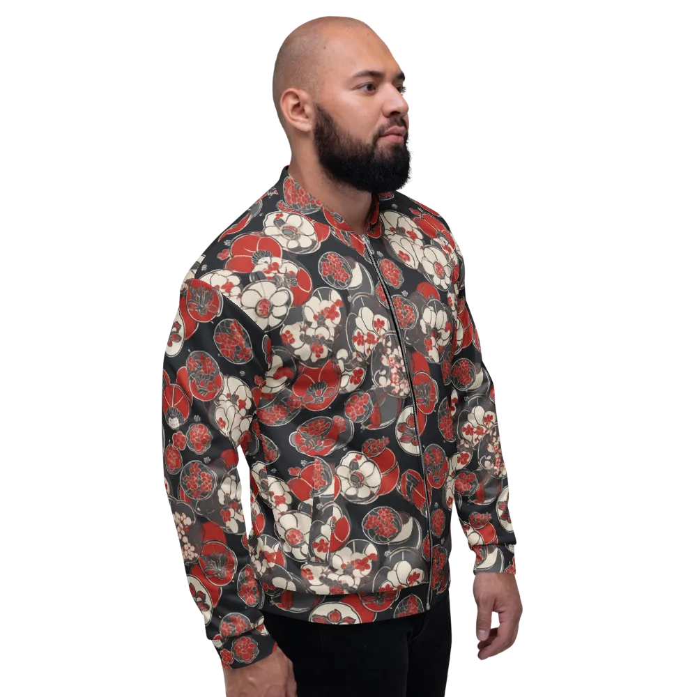 Crimson Camellia on Bomber Jacket — Right