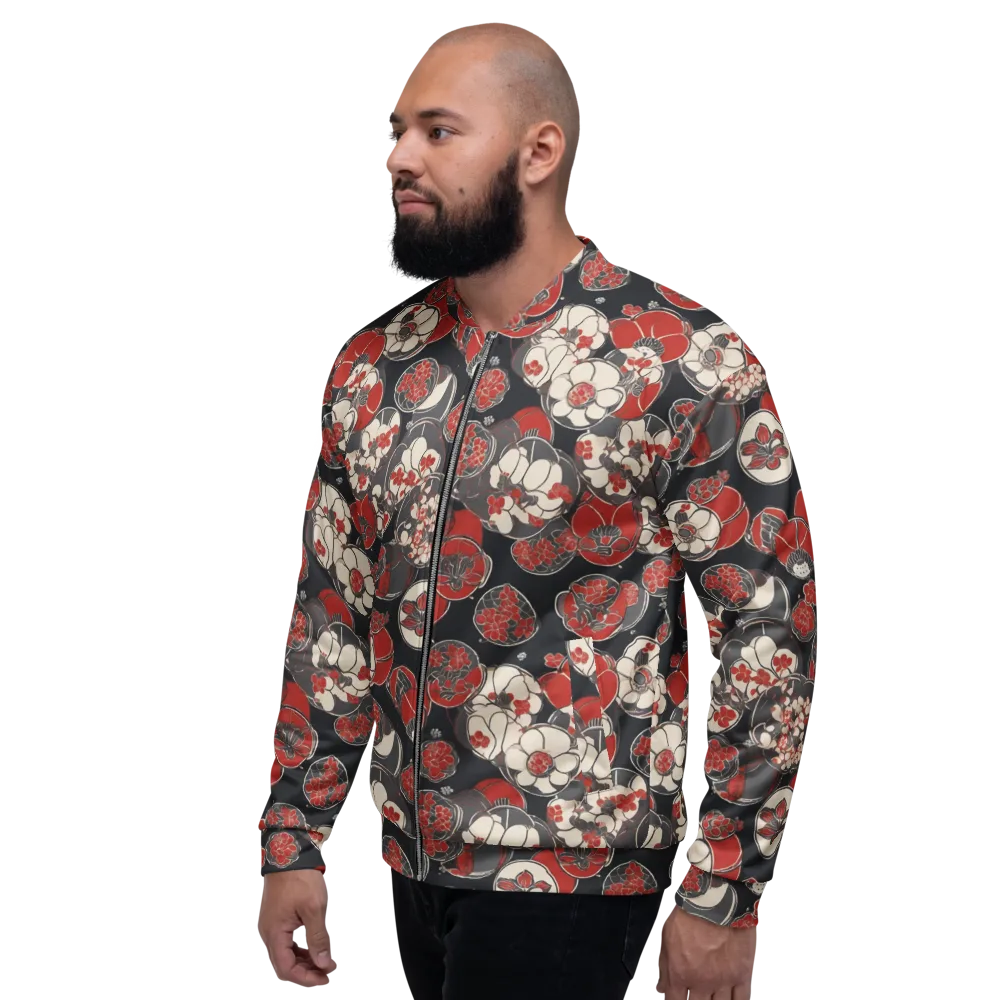 Crimson Camellia on Bomber Jacket — Left