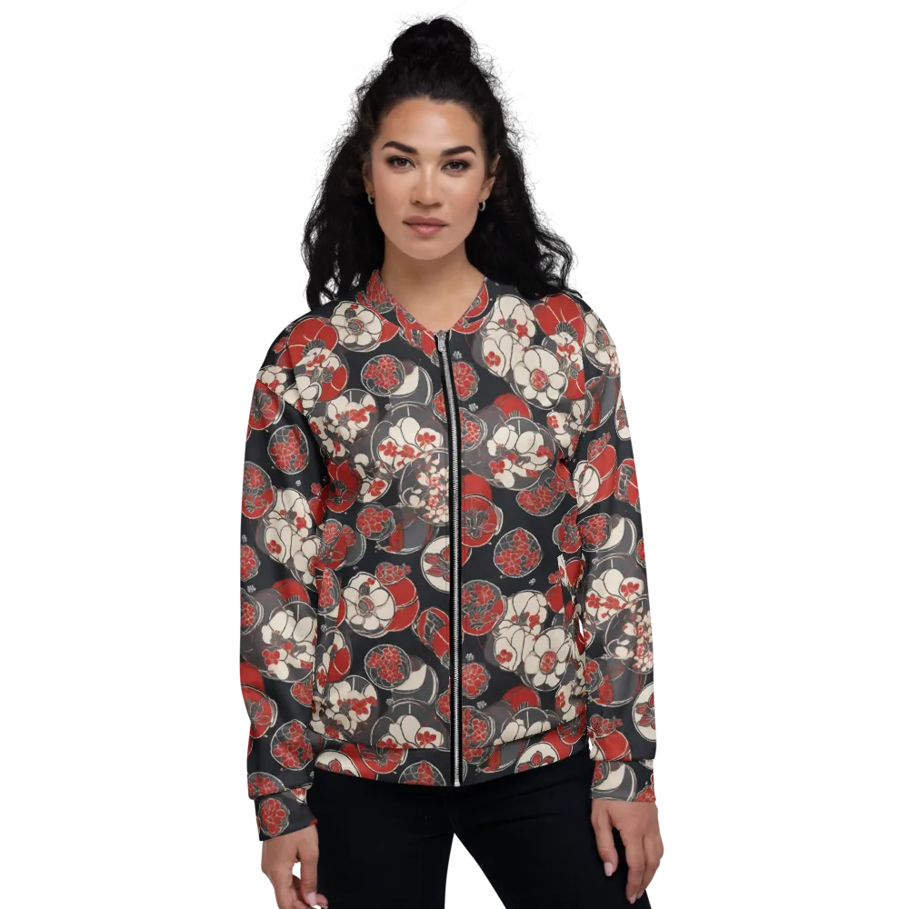 Crimson Camellia on Bomber Jacket — Front