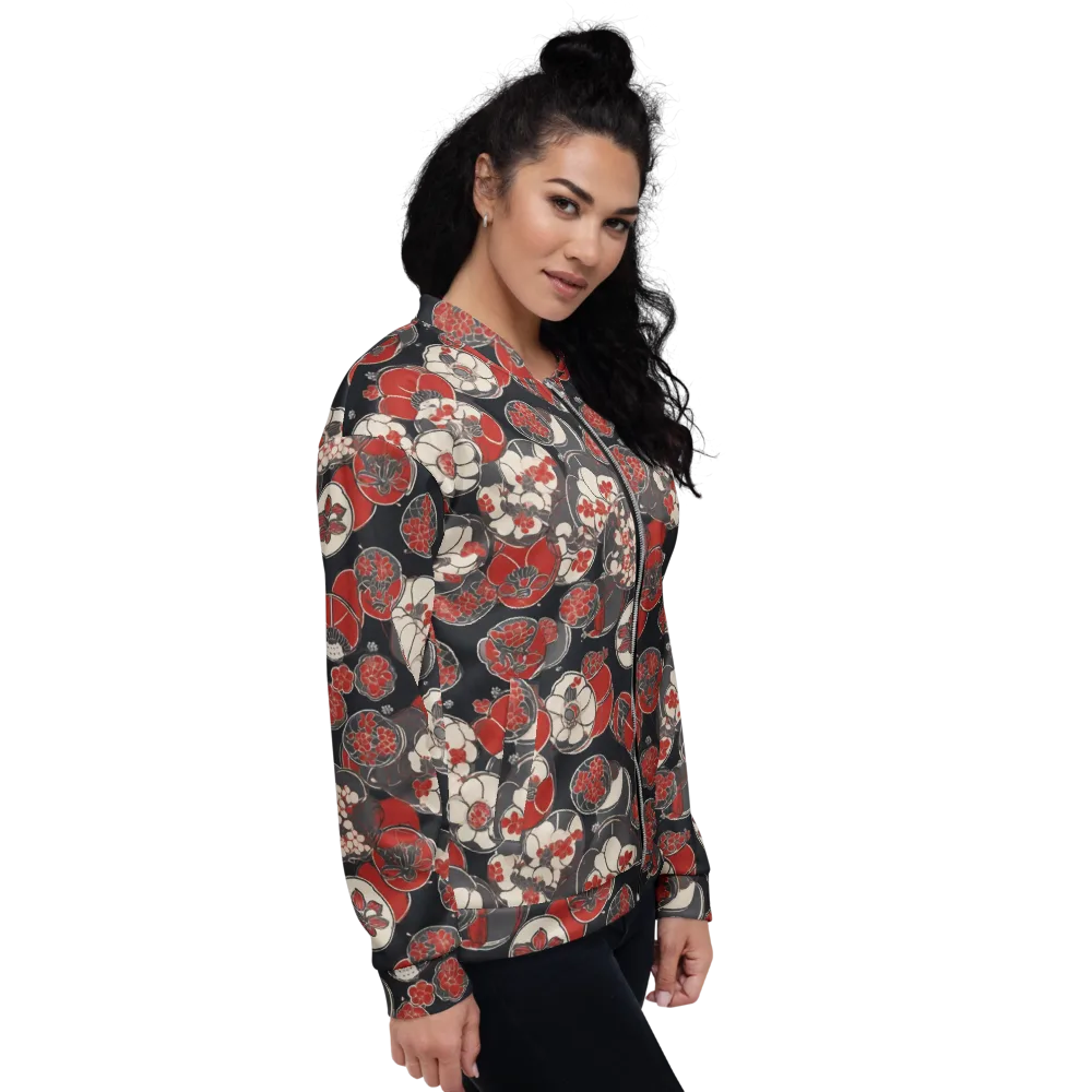 Crimson Camellia on Bomber Jacket — Right