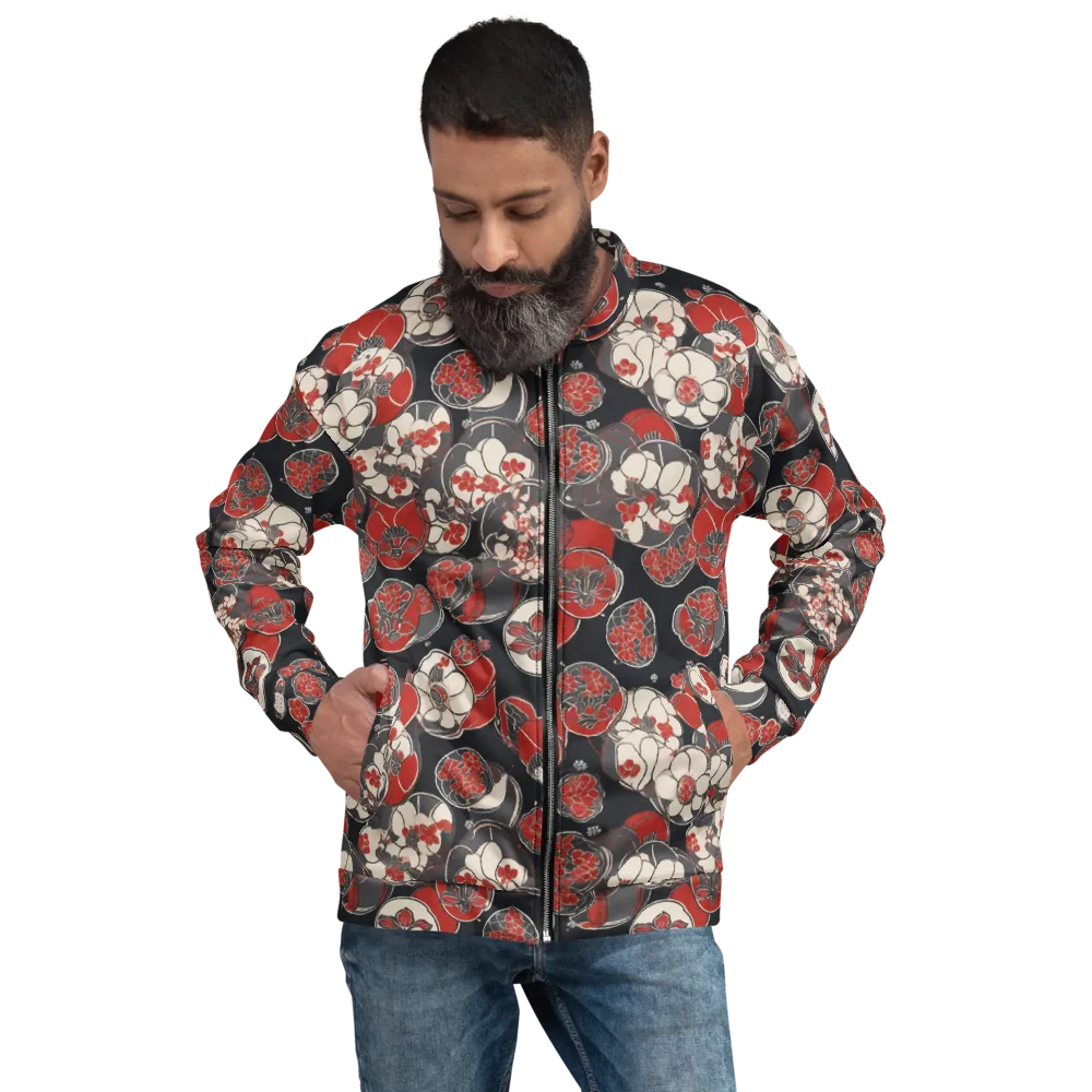 Crimson Camellia on Bomber Jacket — Front