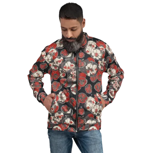 Crimson Camellia on a Bomber Jacket