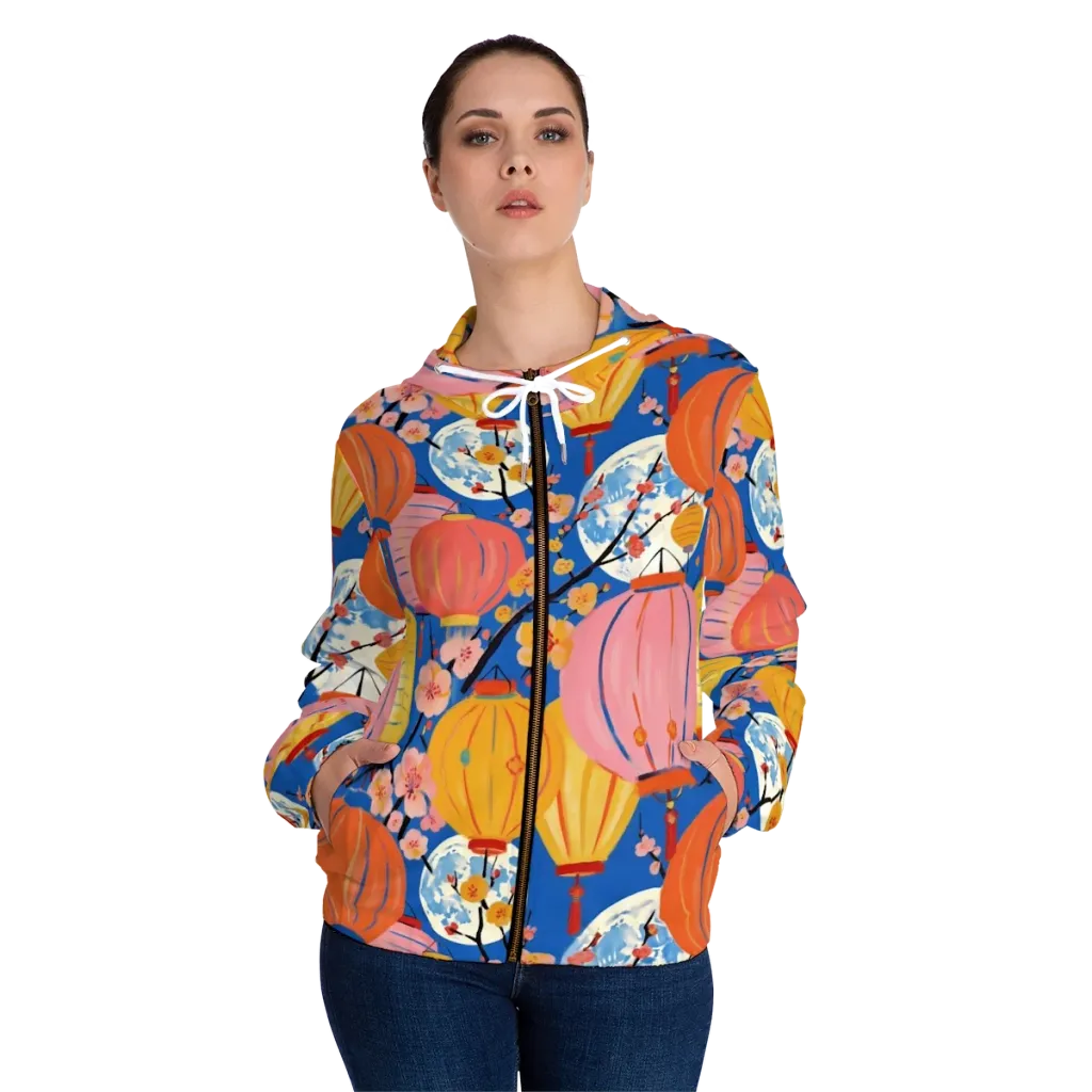 Festival Afterglow on Women's Full-Zip Hoodie — Front On Person