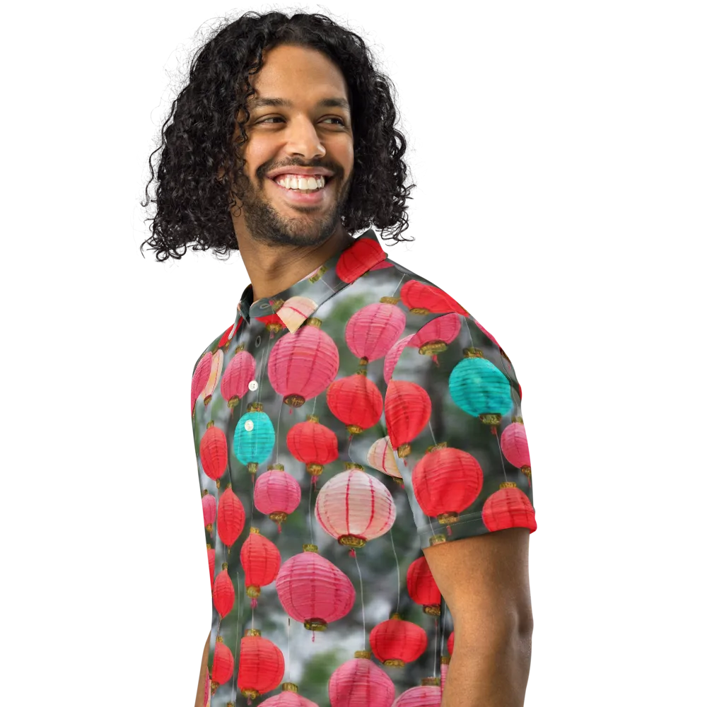 Lantern Bloom on Men's Slim Fit Polo Shirt — Left Front