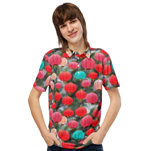 Lantern Bloom on a Men's Slim Fit Polo Shirt