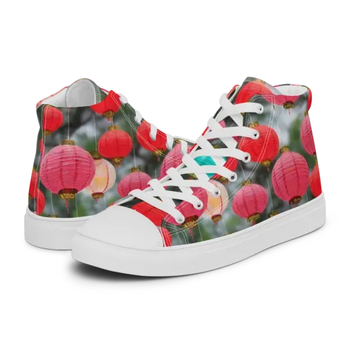 Lantern Bloom on Men's High Top Canvas Shoes