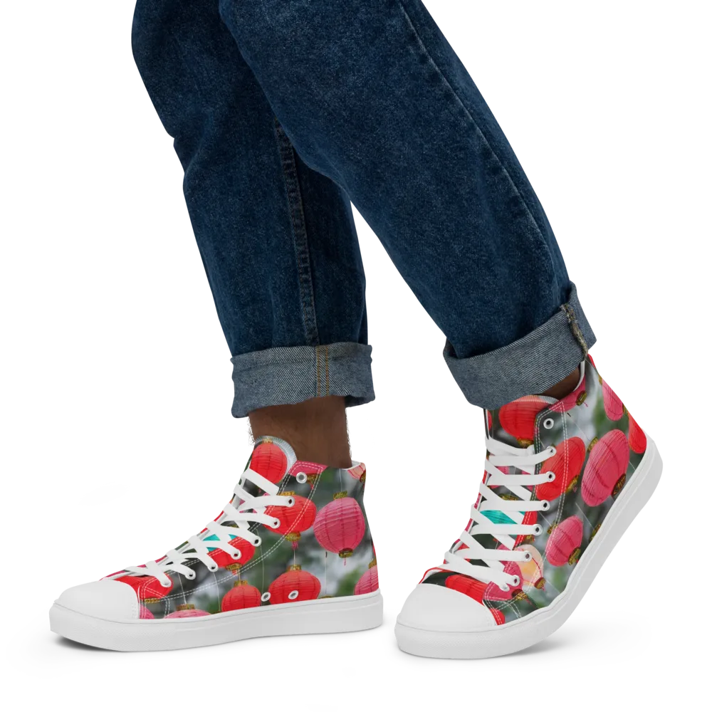 Lantern Bloom on Men's High Top Canvas Shoes — Left