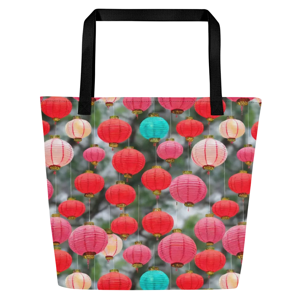 Lantern Bloom on Large Tote Bag W/ Pocket — Front