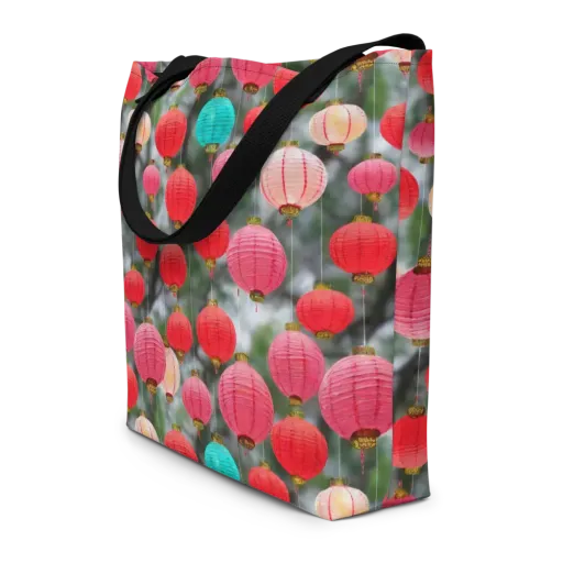 Lantern Bloom on a Large Tote Bag W/ Pocket
