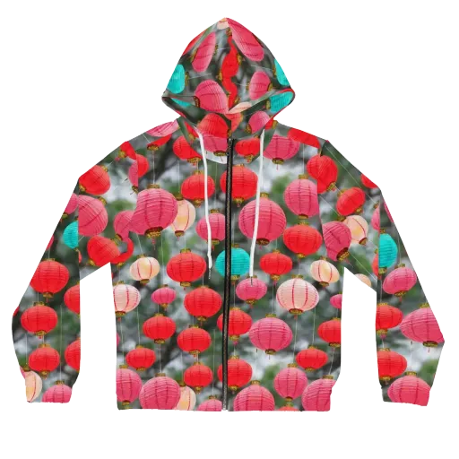 Lantern Bloom on a Women's Full-Zip Hoodie