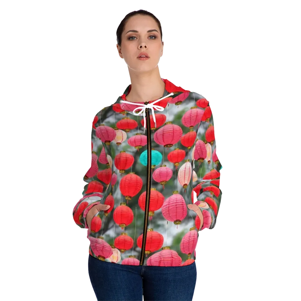 Lantern Bloom on Women's Full-Zip Hoodie — Front On Person