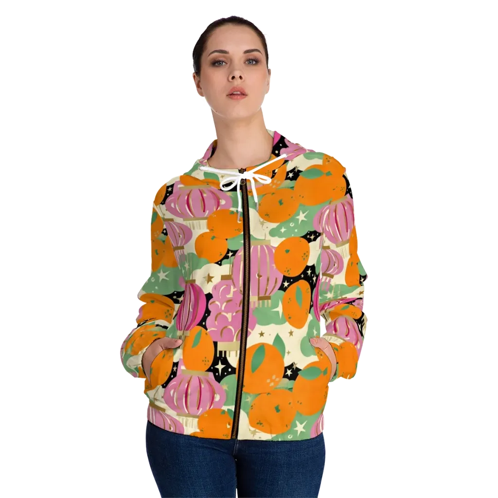 Citrus After Dark on Women's Full-Zip Hoodie — Front On Person
