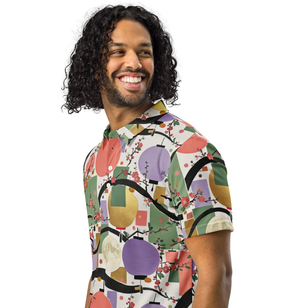 Lantern Blossom Arcade on Men's Slim Fit Polo Shirt — Left Front